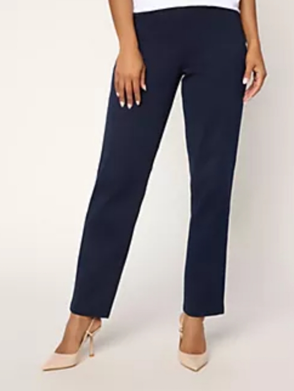 Susan Graver Essentials Pants Size Large Tall Liquid Knit Navy Stretch